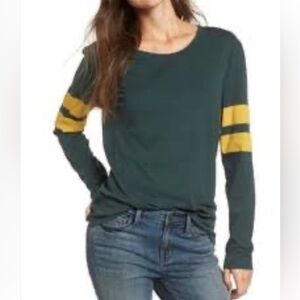 Treasure & Bond Dark Green Top with Yellow Stripes